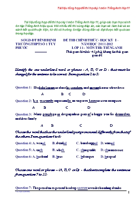 Tài liệu tổng hợp đề thi học kỳ I môn Tiếng Anh Lớp 11
